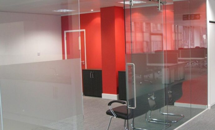 Frameless sliding glass door- Kova Partitions